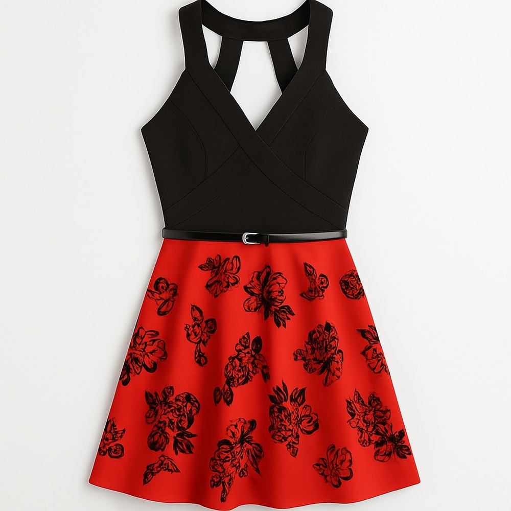Black and Red Floral Dress